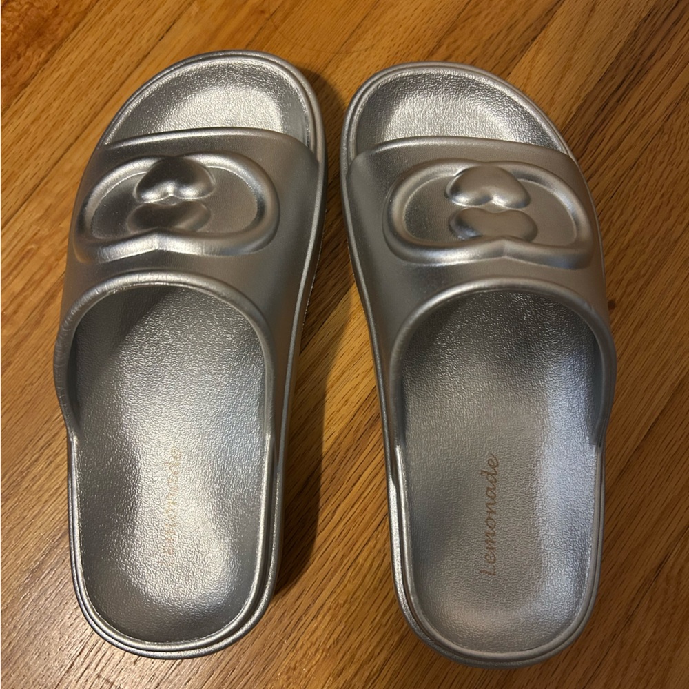 Lemonade Silver Slide Sandals